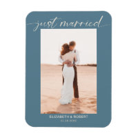 Juste marié Script moderne Photo Mariage bleu