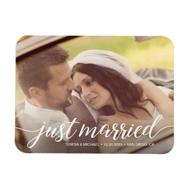 Magnet Flexible Juste Marié Script superposer photo de mariage per (Horizontal)