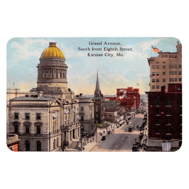 Magnet Flexible Kansas City MO, Grand Ave., 1911 Carte postale Vin (Horizontal)