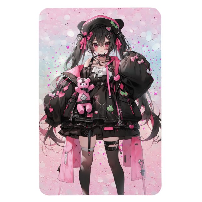 Magnet Flexible Kawaii Anime Girl en Robe rose et noire (Vertical)