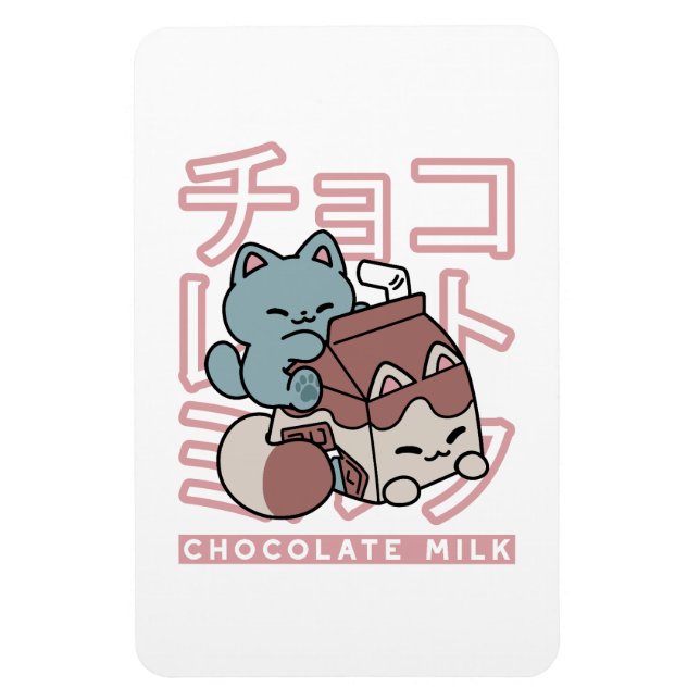 Magnet Flexible Kawaii Cat with Chocolate Milk – Japanese Pop Art  (Vertical)