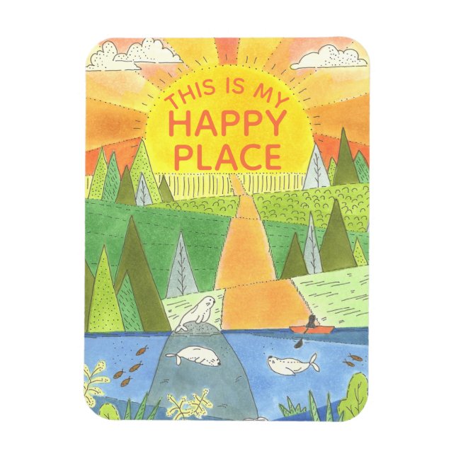 Magnet Flexible Kayak Sunrise avec Phoques Happy Place (Vertical)