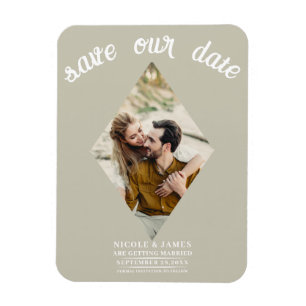 Magnet Flexible Khaki Beige Diamond Photo Wedding Save Date
