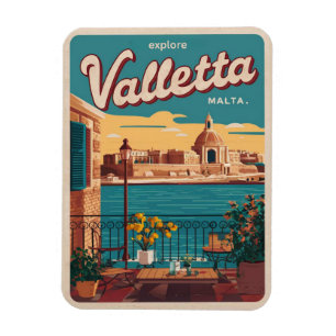 Magnet Flexible La Valette vintage, Malte voyage souvenirs et cade