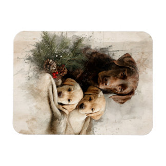 Magnet Flexible Labrador et chiots Puzzle de Noël vintage