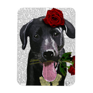 Magnet Flexible Labrador noir avec Rose