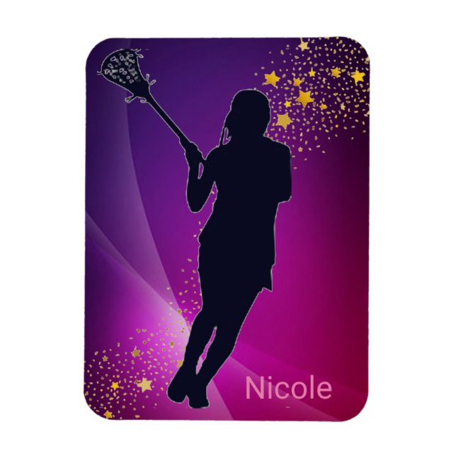 Magnet Flexible Lacrosse Gold Stars Purple (Vertical)