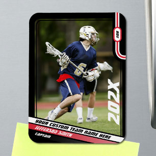 Magnet Flexible Lacrosse Player Trading Card en rouge noir