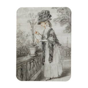 Magnet Flexible Lady on a Terrace Tending a Carnation Plante (noir