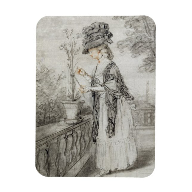 Magnet Flexible Lady on a Terrace Tending a Carnation Plante (noir (Vertical)