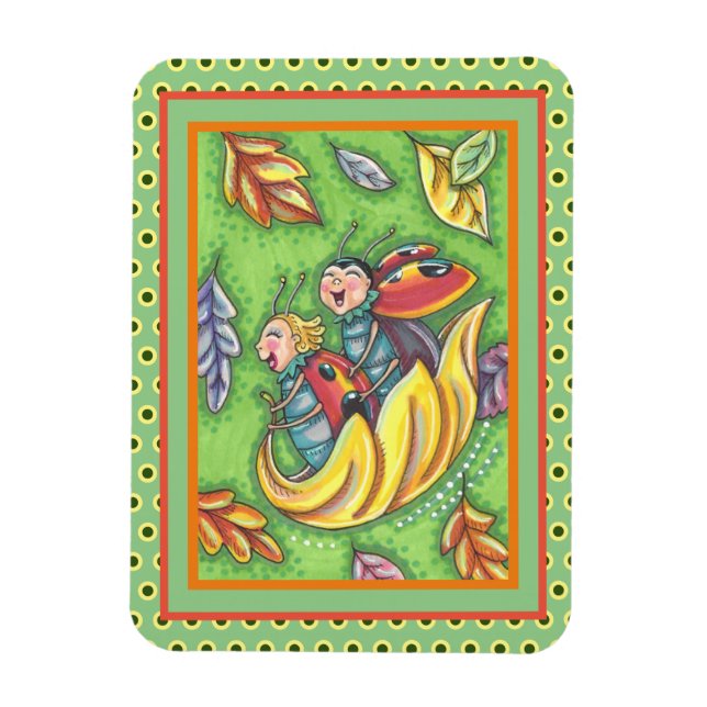 MAGNET FLEXIBLE LADYBUGS QUI RETOURNENT SUR LES FEUILLES D'AUTOMNE (Vertical)