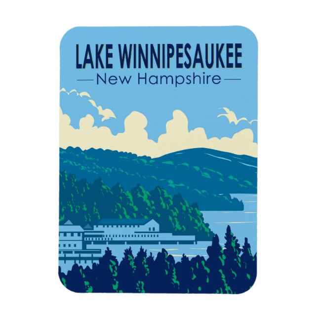 Magnet Flexible Lake Winnipesaukee New Hampshire Travel Art Retro (Vertical)