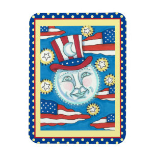 MAGNET FLEXIBLE L'AMÉRICANA FOLK ART PATRIOTIQUE HOMME DANS LA LUN
