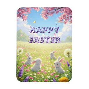 Magnet Flexible Lapin blanc mignon de Pâques lavande Fleurs de pri
