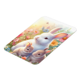 Magnet Flexible Lapin de Pâques de printemps Famille Jardin Floral