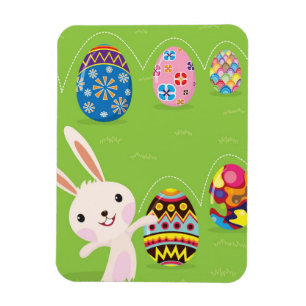 Magnet Flexible Lapin de Pâques jouant avec des oeufs peints