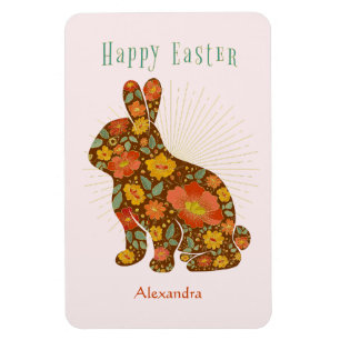 Magnet Flexible Lapin de Pâques or Floral coloré Personnalisé