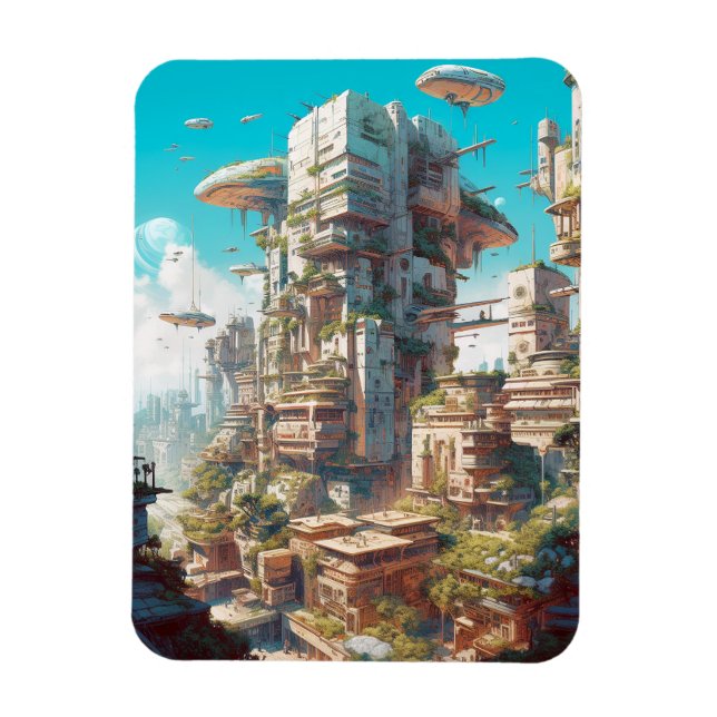 Magnet Flexible L'art futuriste de science-fiction de la ville (Vertical)