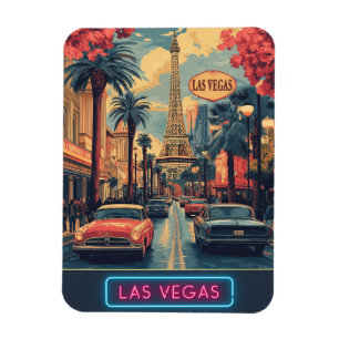 Magnet Flexible Las Vegas Cityscape avec Tour Eiffel - Rétro