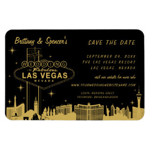 Magnet Flexible Las Vegas Strip Noir et Or Enregistrez la Date