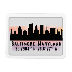 Magnet Flexible Latitude et longitude de Baltimore Skyline