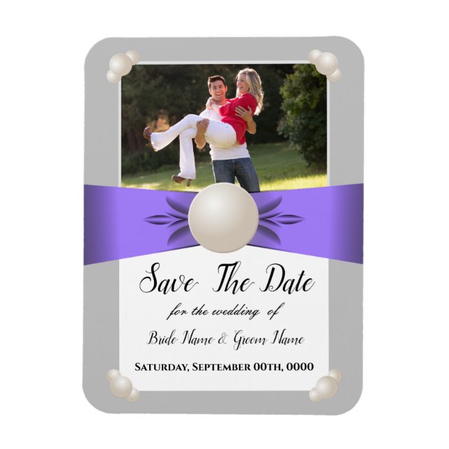 Magnet Flexible Lavande Et Gris Pearl Ribbon Photo Enregistrer La  (Vertical)
