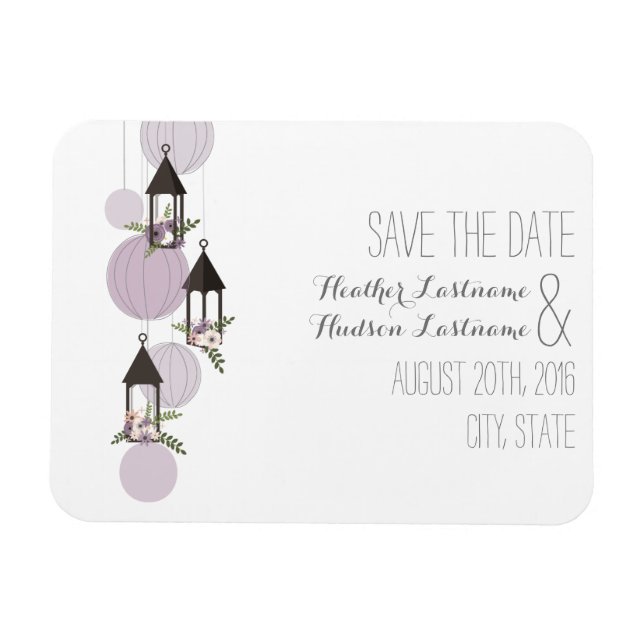 Magnet Flexible Lavande Lanternes Florales Enregistrer La Date (Horizontal)
