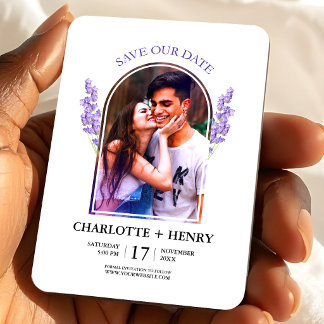 Magnet Flexible Lavender Photo Save the Date Floral Wedding
