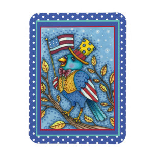 MAGNET FLEXIBLE LE 4 JUILLET, TWEET DE BLUEBIRD, AMERICAN FLAG USA
