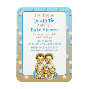 Magnet Flexible Le Baby shower bleu du jumeau afro-américain