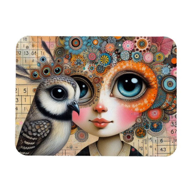 Magnet Flexible Le collage de la dame des oiseaux (Horizontal)
