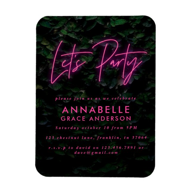 Magnet Flexible Le feuillage moderne rose néon laisse la fête cont (Vertical)