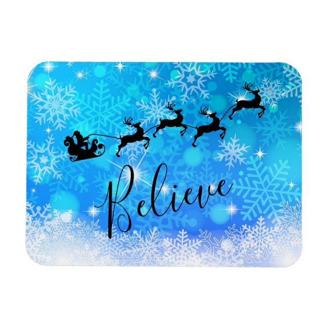 Magnet Flexible Le Père Noël et son renne volant - Croyez (Horizontal)