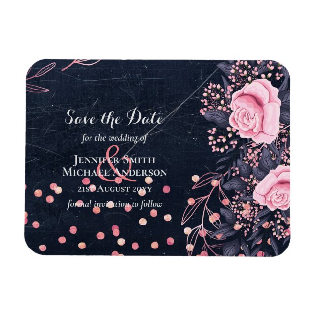 Magnet Flexible LeahG Denim Blue Rosegold rose Mariage floral (Horizontal)