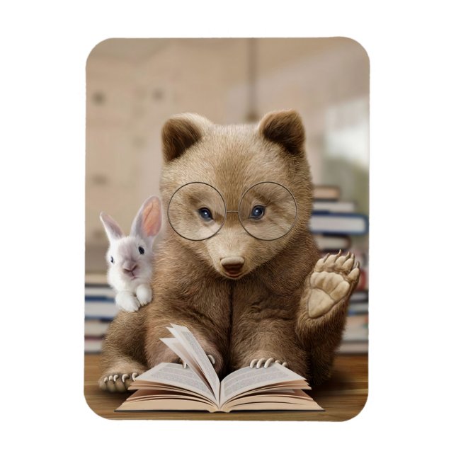 Magnet Flexible Lecteur Ours Cadeaux Et Lapin Lire Livres (Vertical)