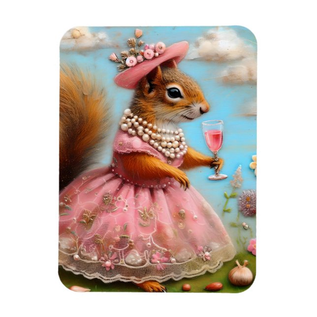 Magnet Flexible L'écureuil adorable en robe rose (Vertical)