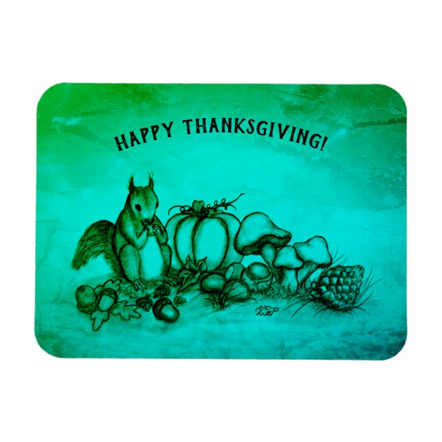 Magnet Flexible L'écureuil en Automne, Bon thanksgiving ! (Horizontal)