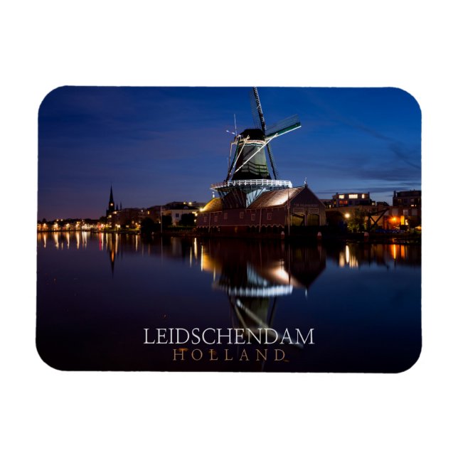 Magnet Flexible Leidschendam moulin à vent avec réflexion la nuit (Horizontal)