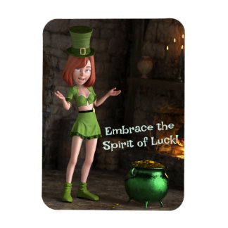 Magnet Flexible Leprechaun Toon Girl à côté du pot d'or
