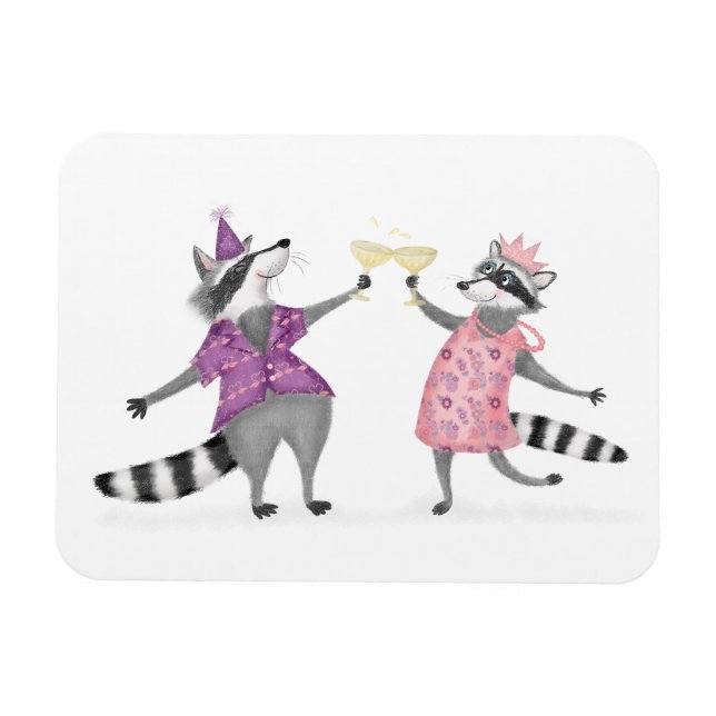 Magnet Flexible Les adorables ratons laveurs célèbrent la fête de  (Horizontal)