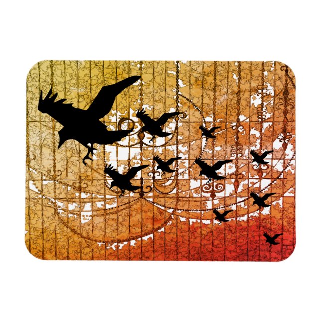 Magnet Flexible Les Corbeaux d'Halloween volent à travers le châte (Horizontal)