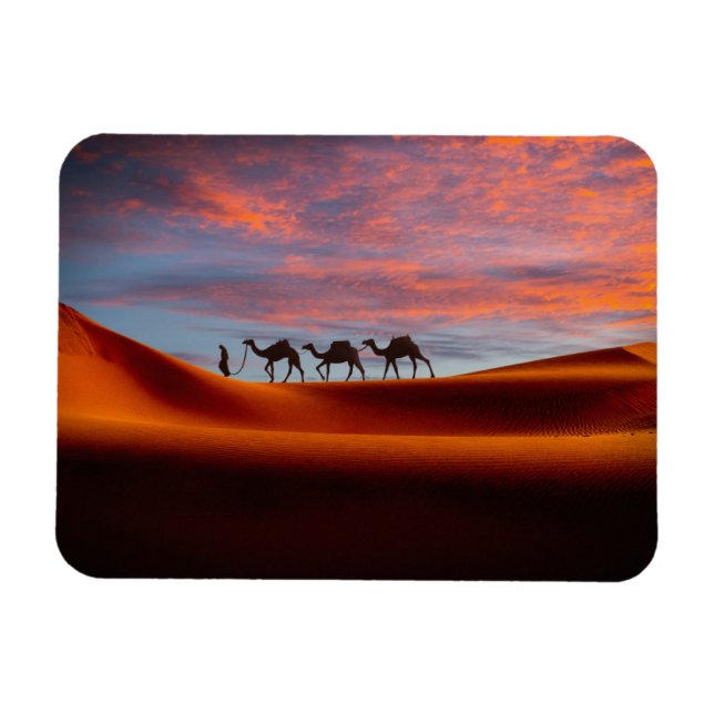 Magnet Flexible Les déserts | Homme et chameaux dans les dunes de  (Horizontal)
