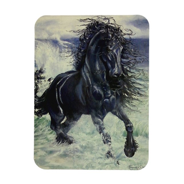 Magnet Flexible L'étalon noir "Tempête friésienne" en mer (Vertical)