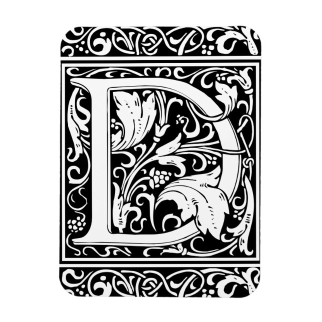 Magnet Flexible Lettre D Monogramme médiéval Art Nouveau (Vertical)