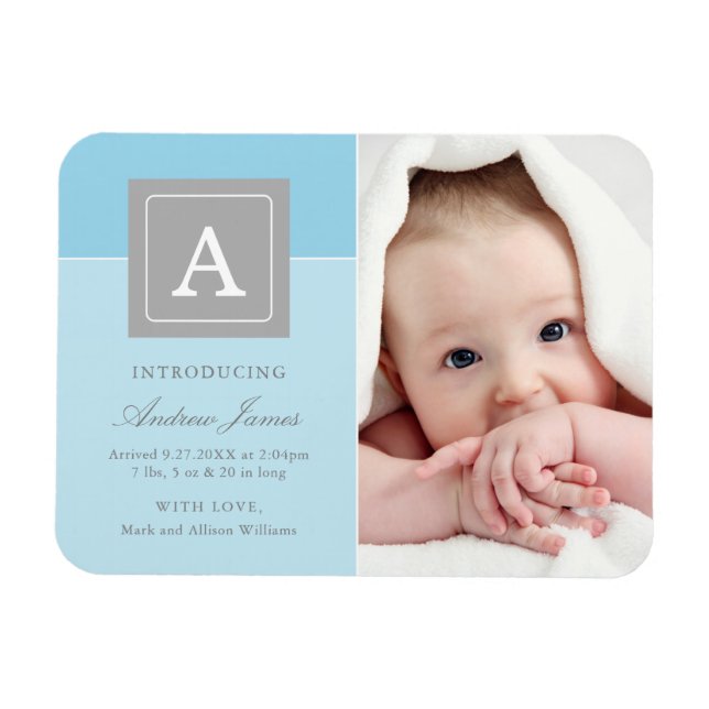 Magnet Flexible Lettre élégante Bloc bébé garçon bleu photo naissa (Horizontal)