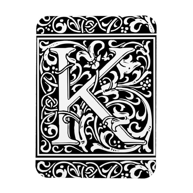 Magnet Flexible Lettre K Monogramme médiéval Art Nouveau (Vertical)