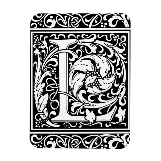 Magnet Flexible Lettre L Monogramme médiéval Art Nouveau (Vertical)