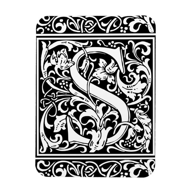 Magnet Flexible Lettre S Monogramme médiéval Art Nouveau (Vertical)