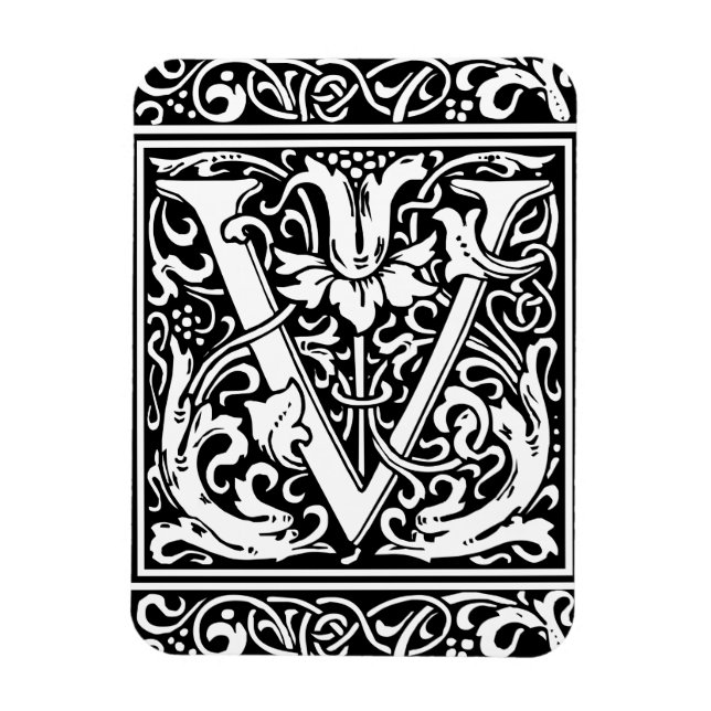 Magnet Flexible Lettre V Monogramme médiéval Art Nouveau (Vertical)