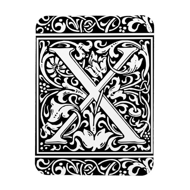 Magnet Flexible Lettre X Monogramme médiéval Art Nouveau (Vertical)